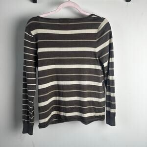 Smartwool Womens White Gray Striped Merino Wool V Neck Lightweight Sweater Sz S